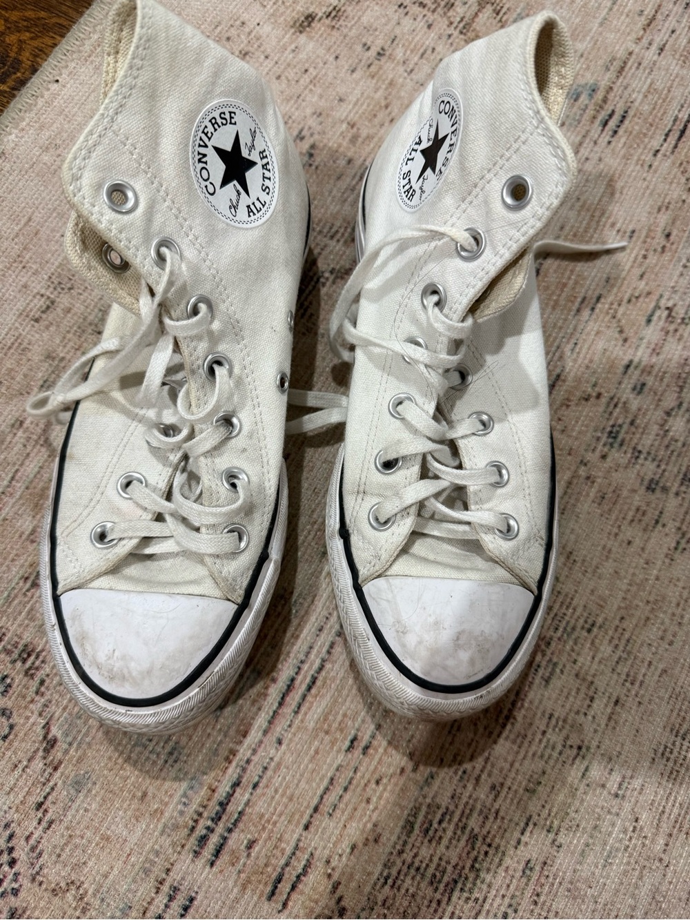 Women’s Converse White High-Top Sneakers with Black Star Patch